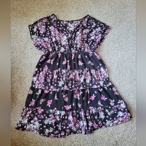 Torrid Mini Dress Woman Plus 3X Chiffon Tiered Black Floral Lined Cottage Fairy